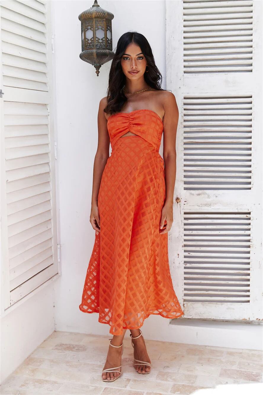 Hello Molly Sipping Wine Maxi Dress Flowy Skirt Orange Size 4